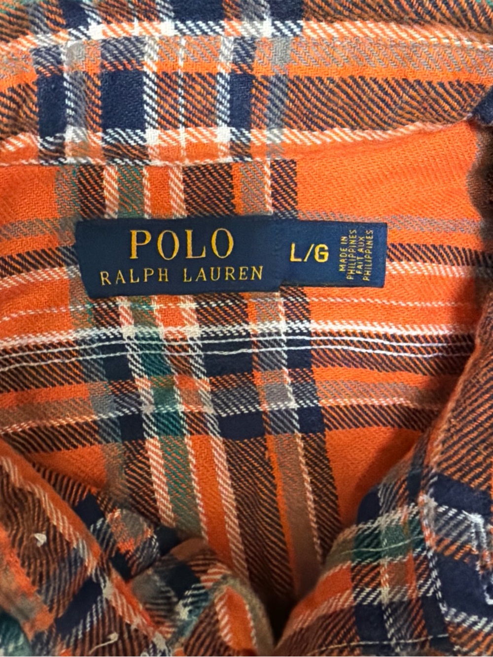 Polo by Ralph Lauren Orange and Navy Plaid Button-Down Shirt
